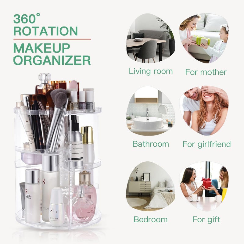 seinlife 360 Rotating Makeup Organizer,DIY Adjustable Spinning Holder,Foldable Cosmetic Storage Display box,Large Capacity Make up Caddy Shelf,Fits Countertop Vanity and Bathroom (CLEAR) - Image 5